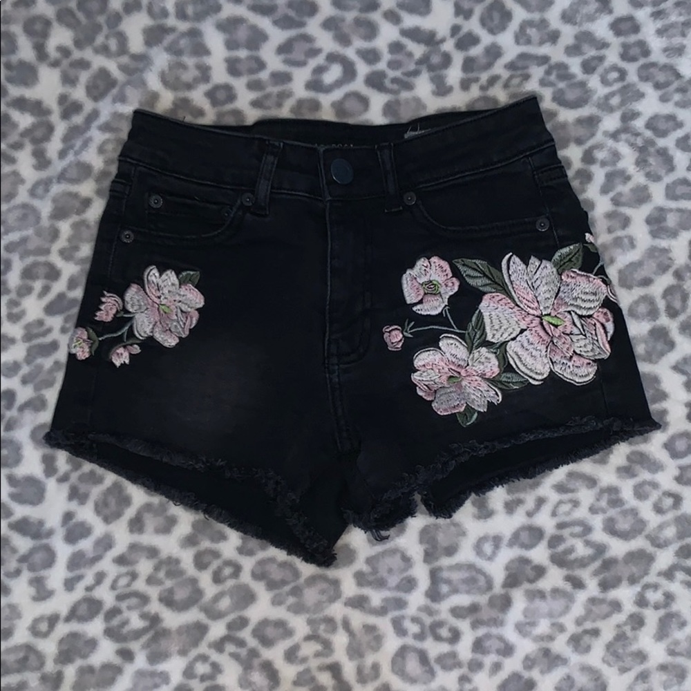 Black and rose jean shorts